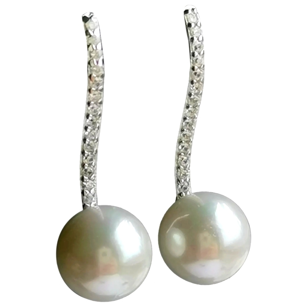 Sterling Silver CZ White Pearl Drop Earrings